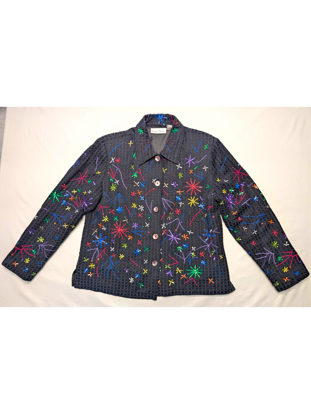 VTG Drapers & Damon's Black Embroidered Embellished Firework Party Jacket Sz L